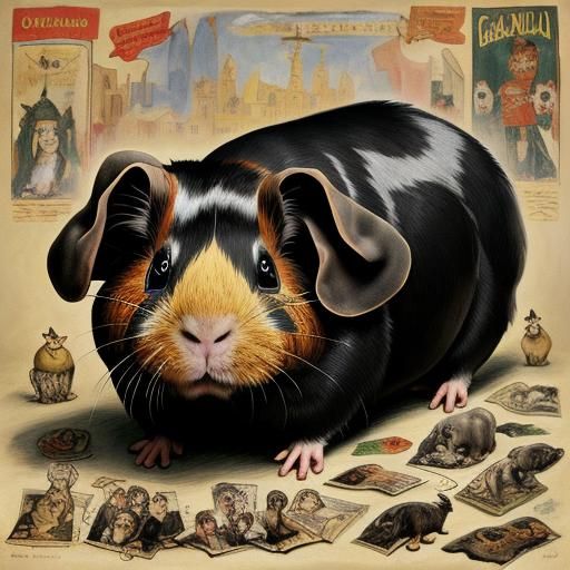 Surreal Guinea Pig Portrait, Expressionist Style