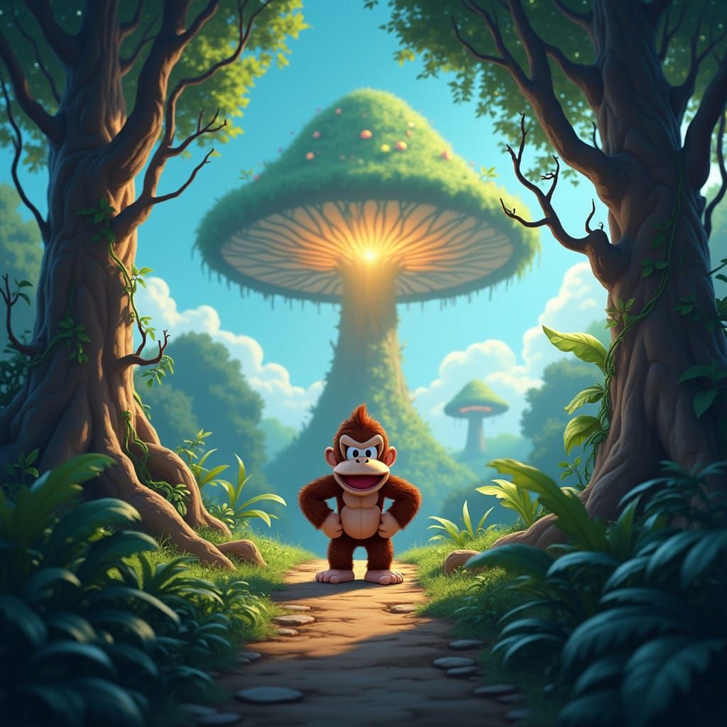 Heroic Jungle Scene in Evocative Art Style