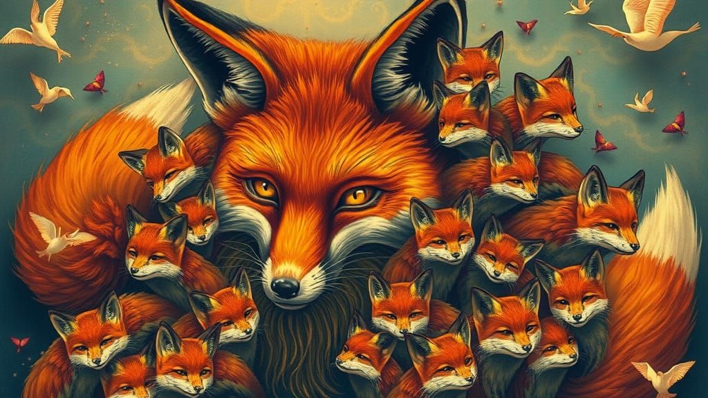 Surreal Fox Composed of Smaller Foxes