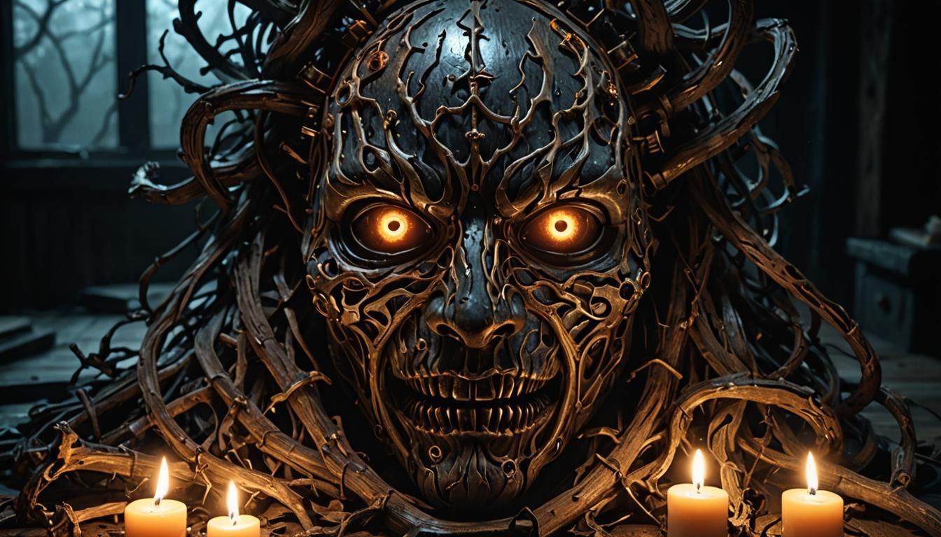 Cursed Mask with Malevolent Energy in Dark Fantasy Style