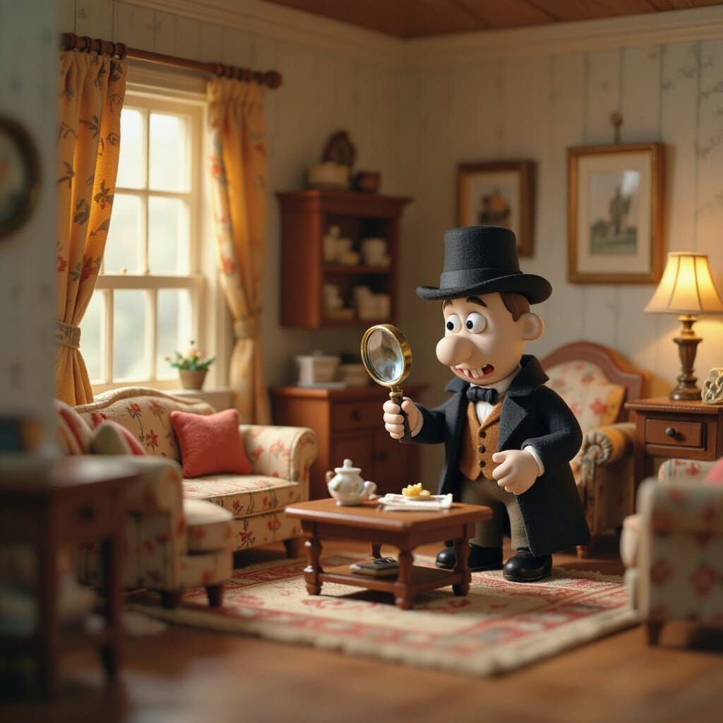 Claymation Snail Detective Inspects Dollhouse