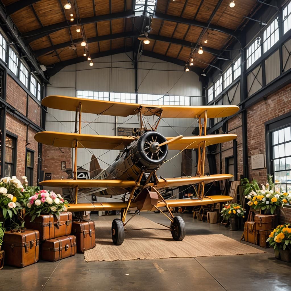 Vintage Aviation Hangar with SkyTrain Biplane