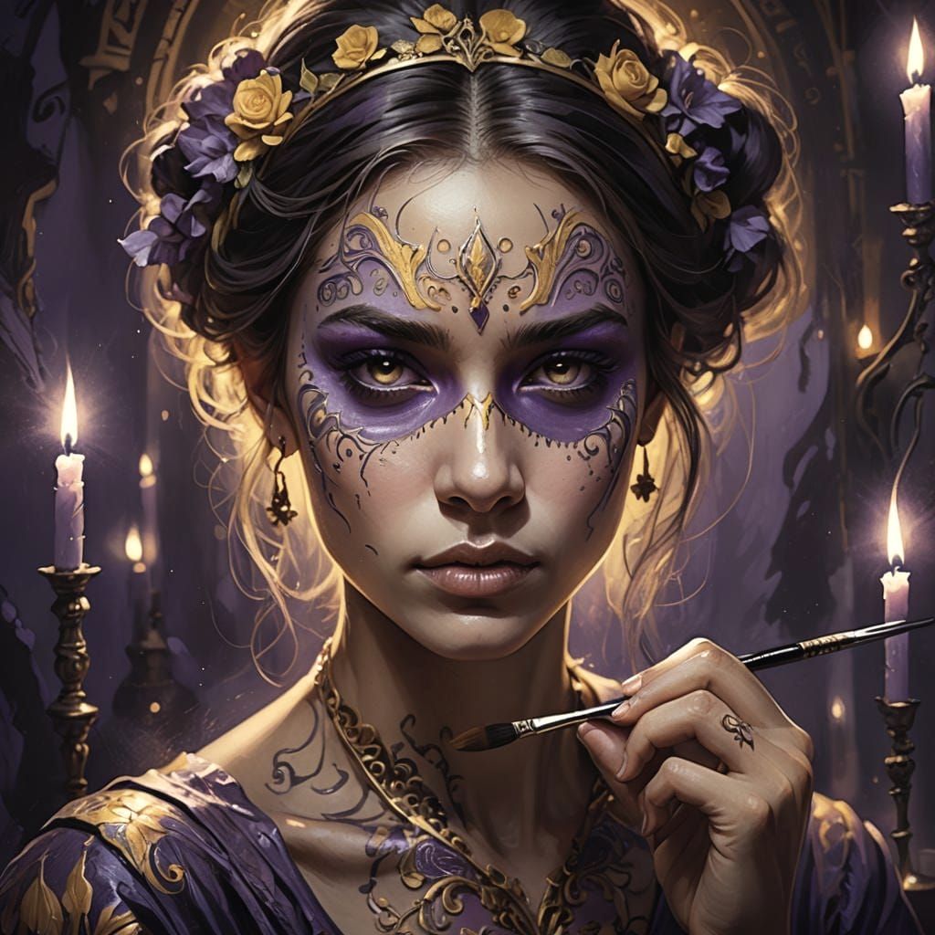 Woman Paints Herself: Dark Fantasy Concept Art