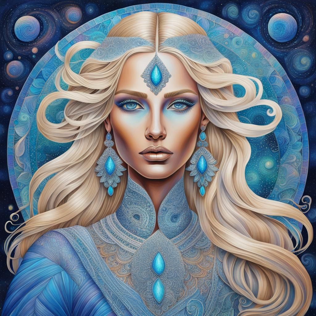 Stunning Astral Woman in Vibrant, Dreamlike Cosmic Illustrat...