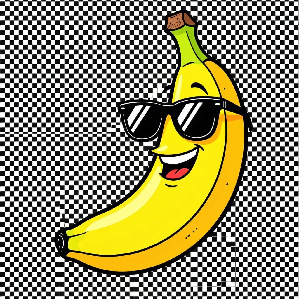 Cheerful Cartoon Banana with Sunglasses and Outline