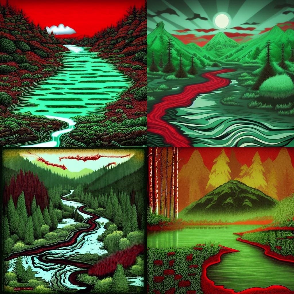 Red River Flows Through Dark Forest