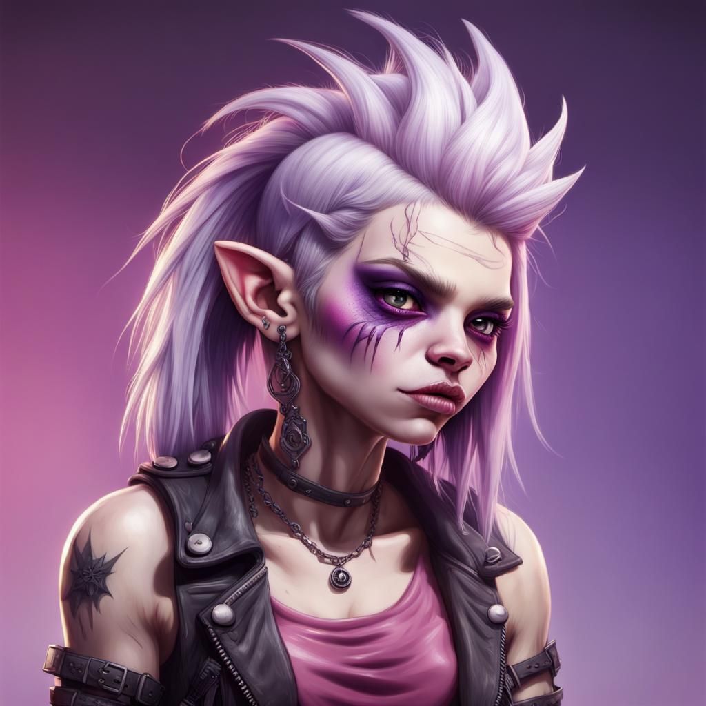 Punk Rock Orc Woman in Hyperrealistic Splash Art