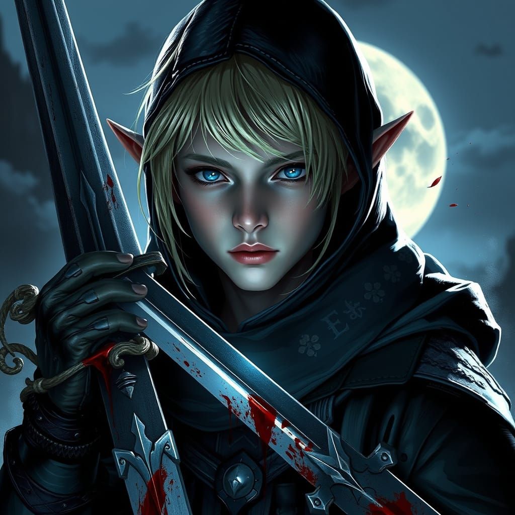 Elven Assassin in Bleak Moonlight, Digital Art