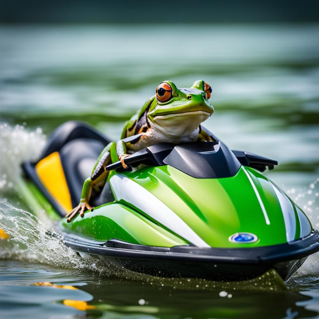 Frog on Jet Ski: Professional Photography