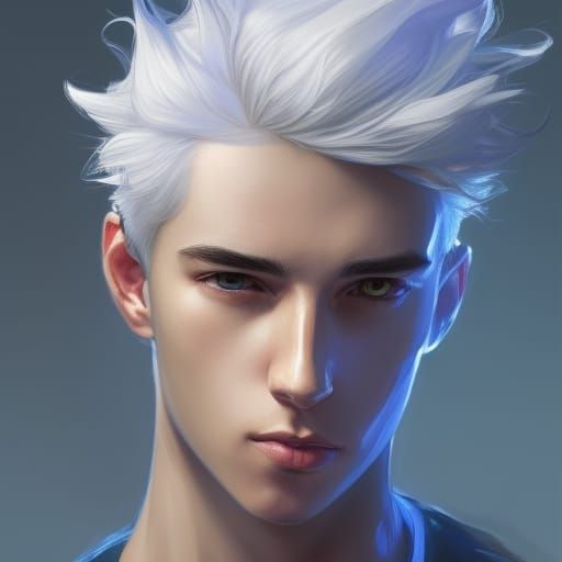 White-Haired Boy Portrait in Hyperdetailed Digital Art