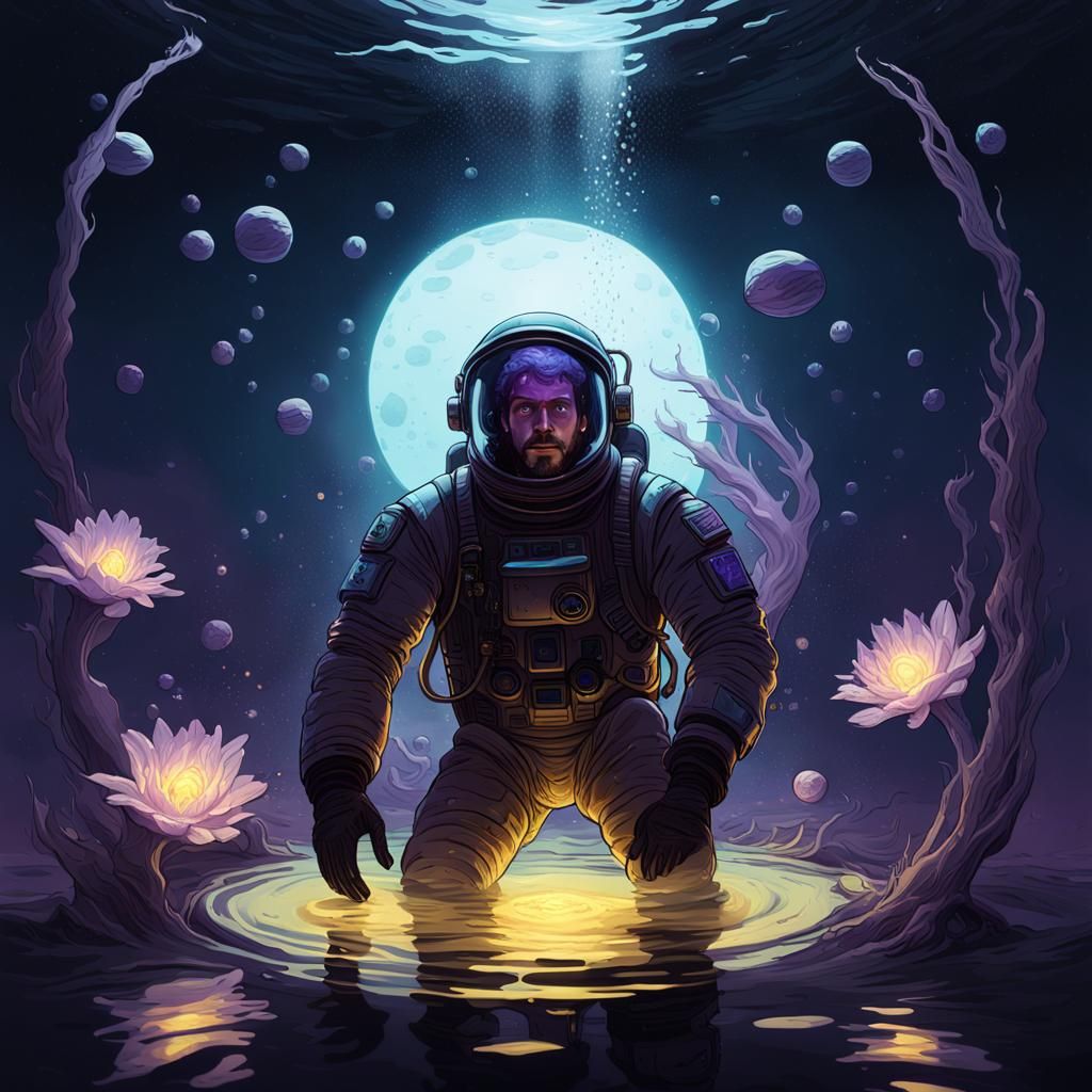 Astronaut Submerged: Dark Fantasy Concept Art