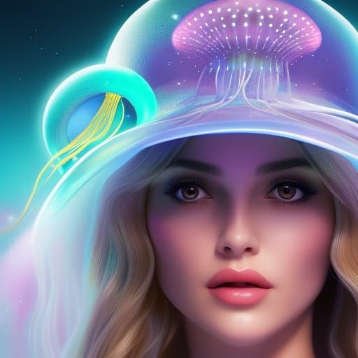 Girl in Luminescent Jellyfish Hat Portrait
