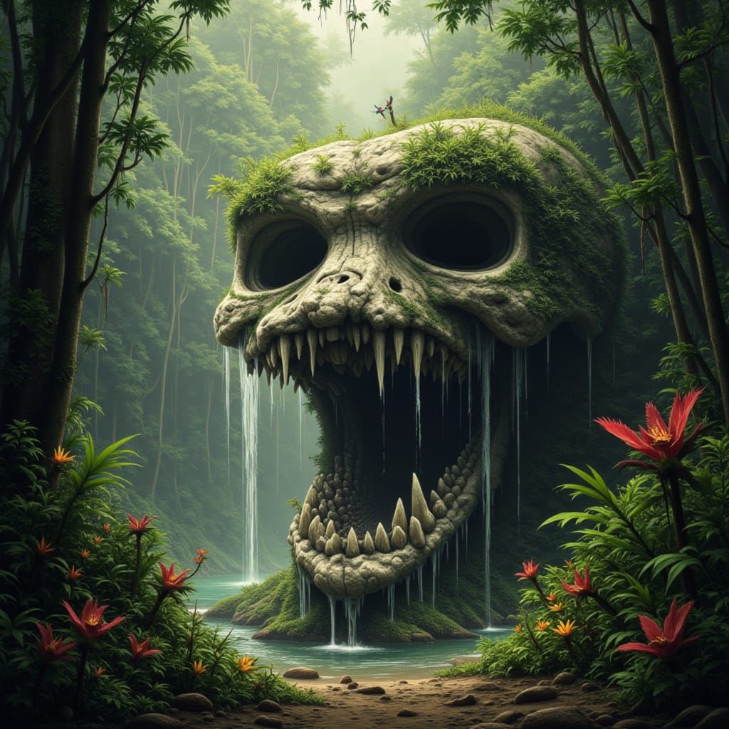 Ancient Jungle Stone Face Revealed in Misty South America