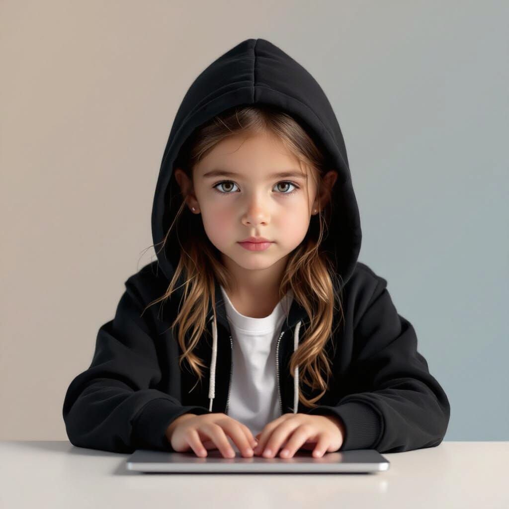Focused Young Girl Working on Laptop in Studio