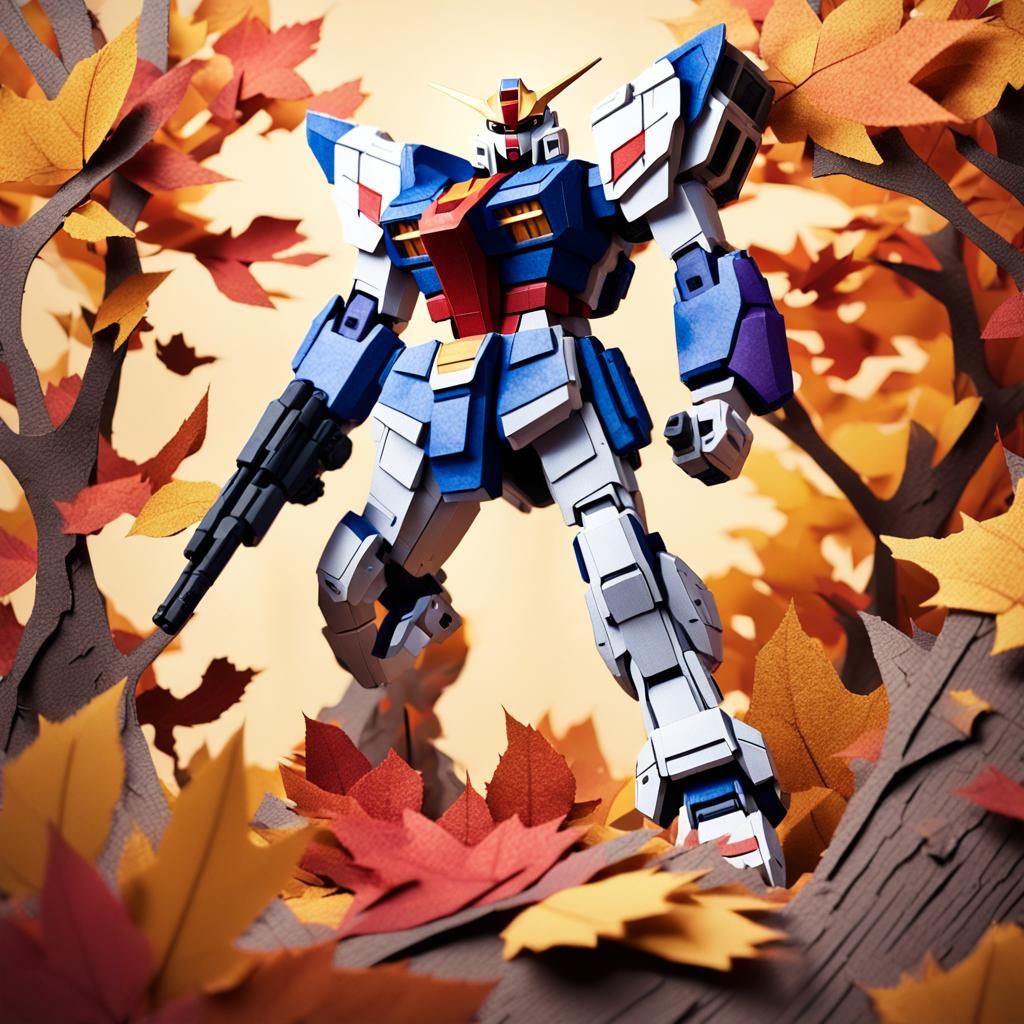 Gundam Papercraft Collage in Autumn Flight