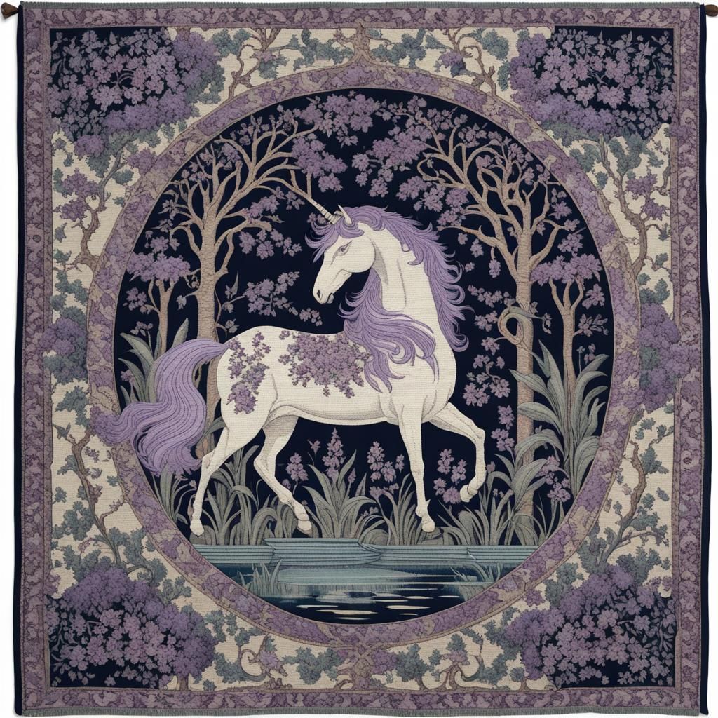 Unicorn in Lilac Wood Tapestry