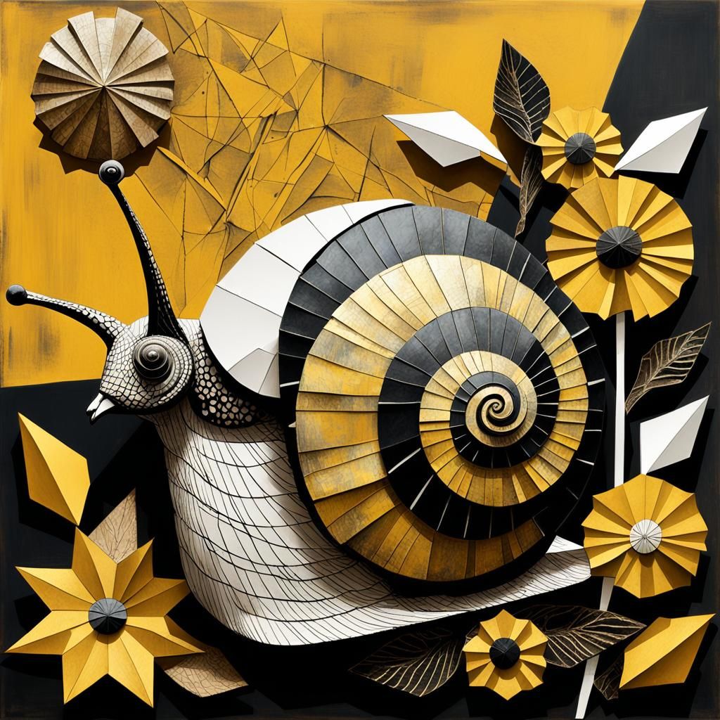 Geometric Snail in Art Brut Style