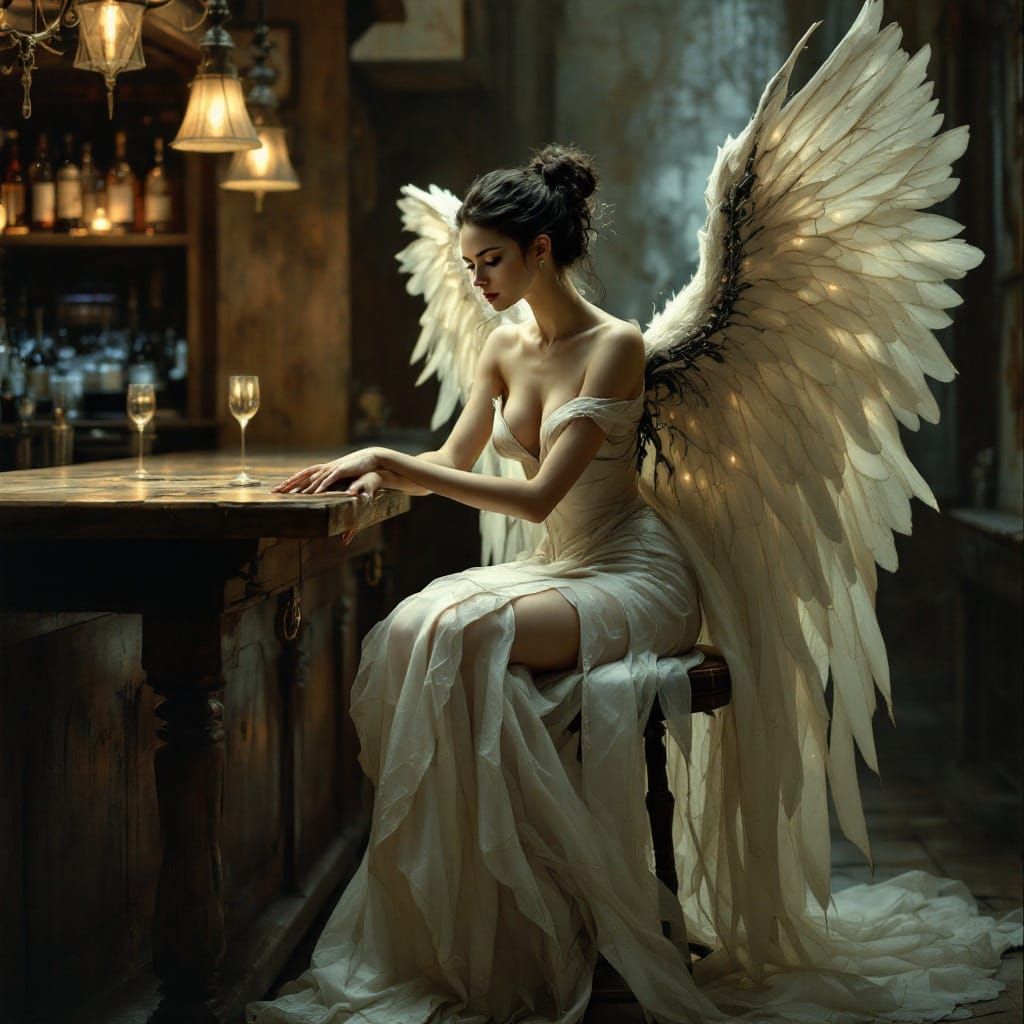 Angel in Whimsical Bar Setting