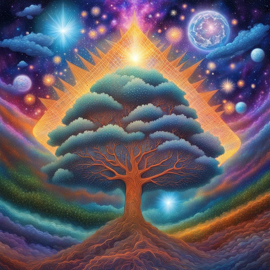 Cosmic Rays Empowering Earth: a Pablo Amaringo-style Illustr...