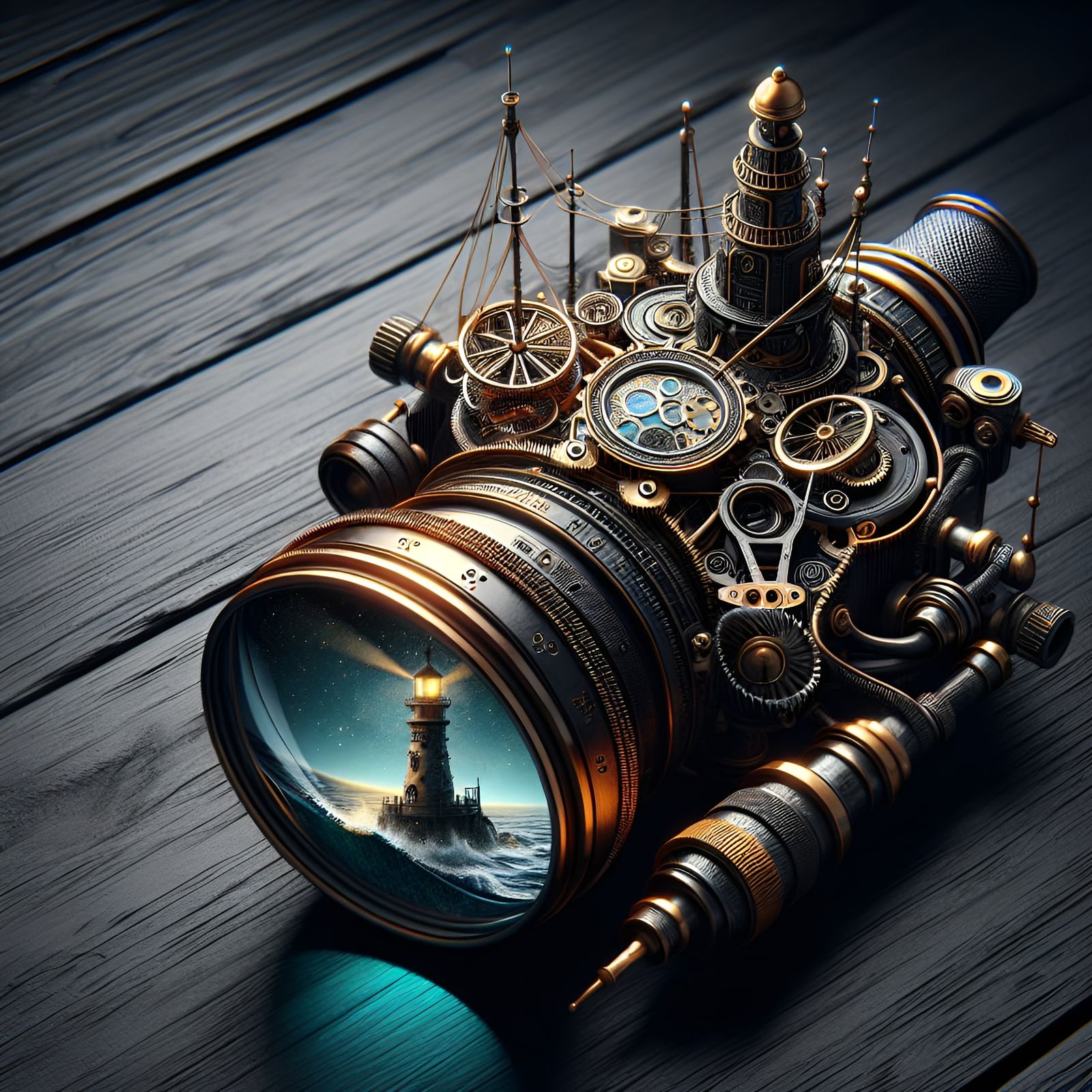 Steampunk Monocle Lighthouse Double Exposure in 16K