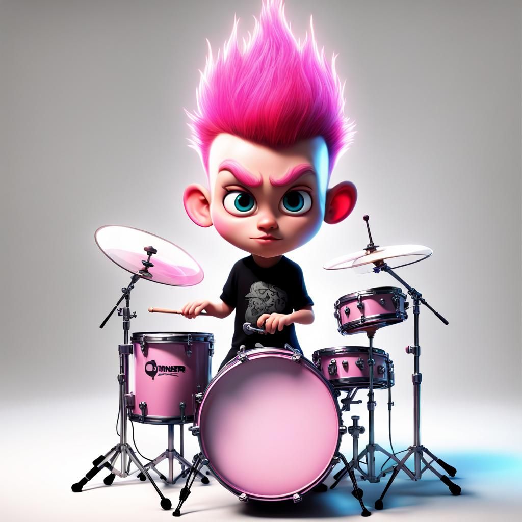 Neon Punk Drummer Boy in 3D Digital Art
