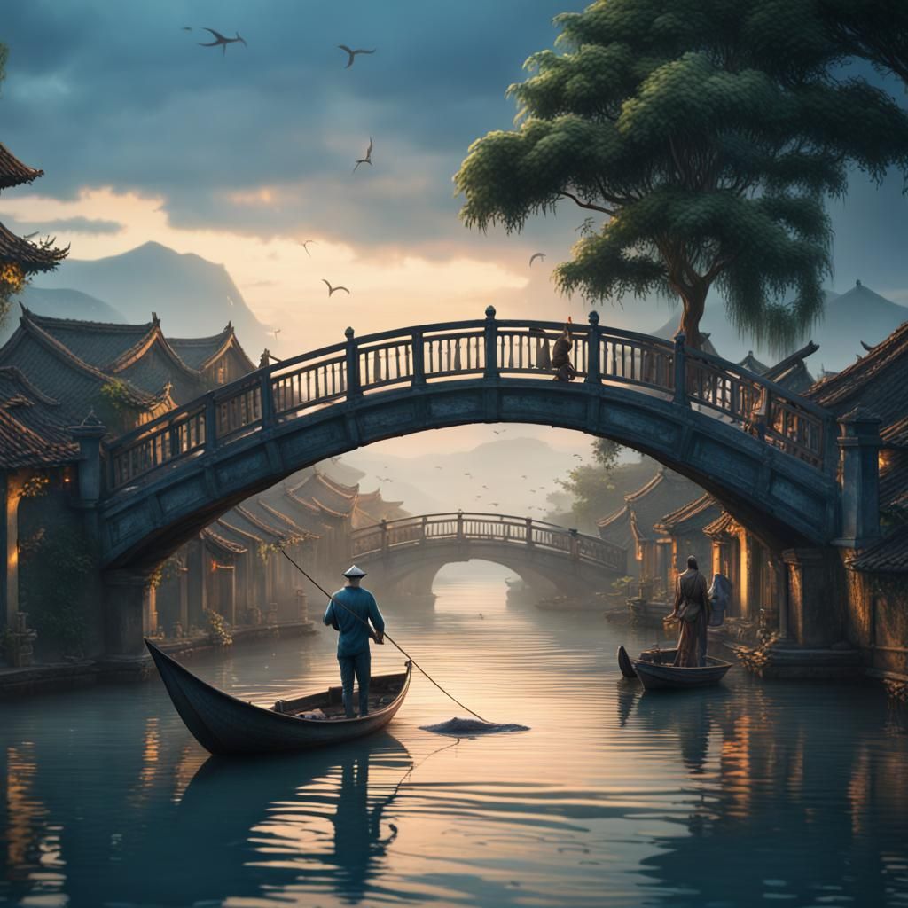 Hoi An Fisherman and Whale: Fantasy Concept Art