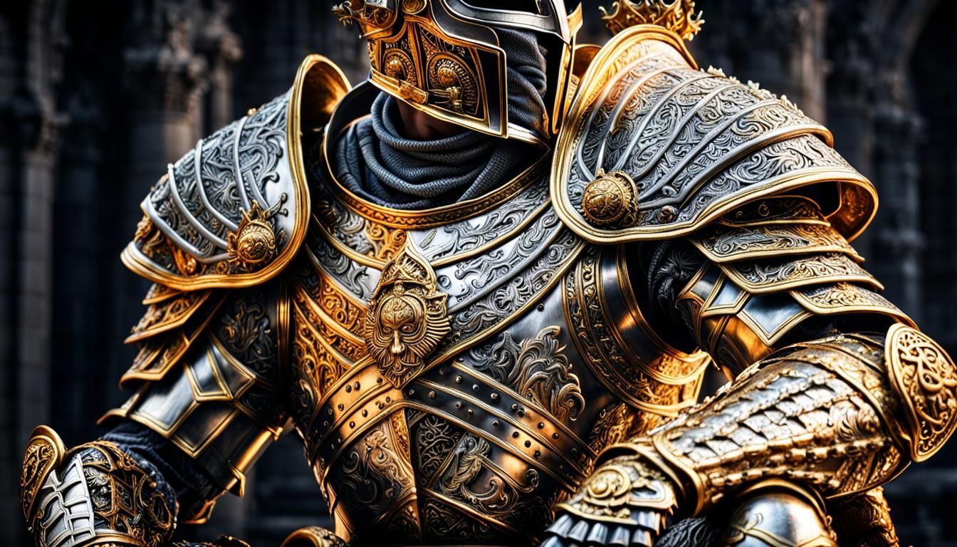 King Praying for Victory in Detailed Armor