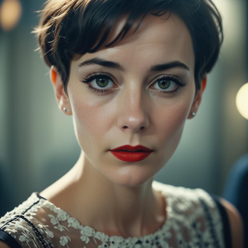 French Woman with Bold Eyeliner: 1960s Film Aesthetic