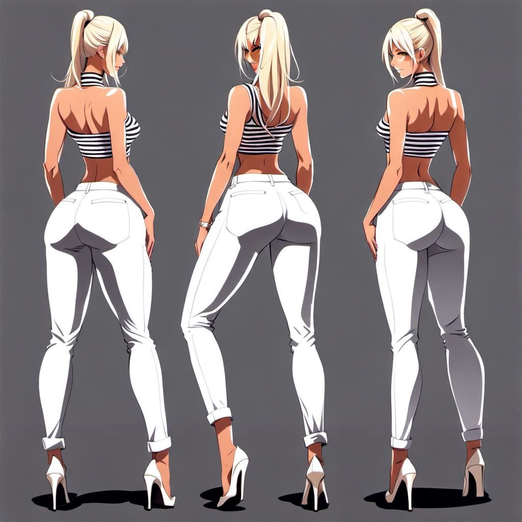 Attractive Blonde in Striped Trousers, Anime Style