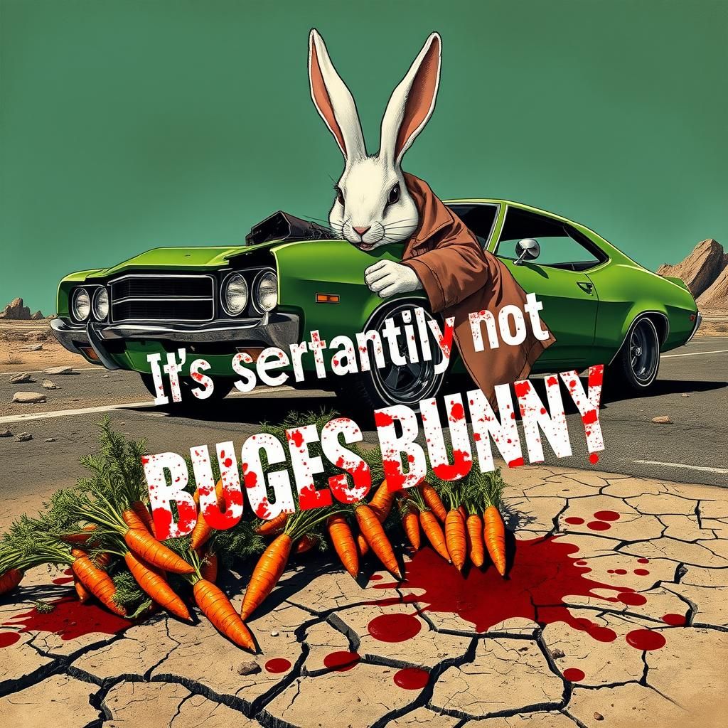 Giant Rabbit Devours Car in Pulp Style