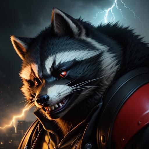 Aggressive Cute Raccoon Ogre in Dark Fantasy Style