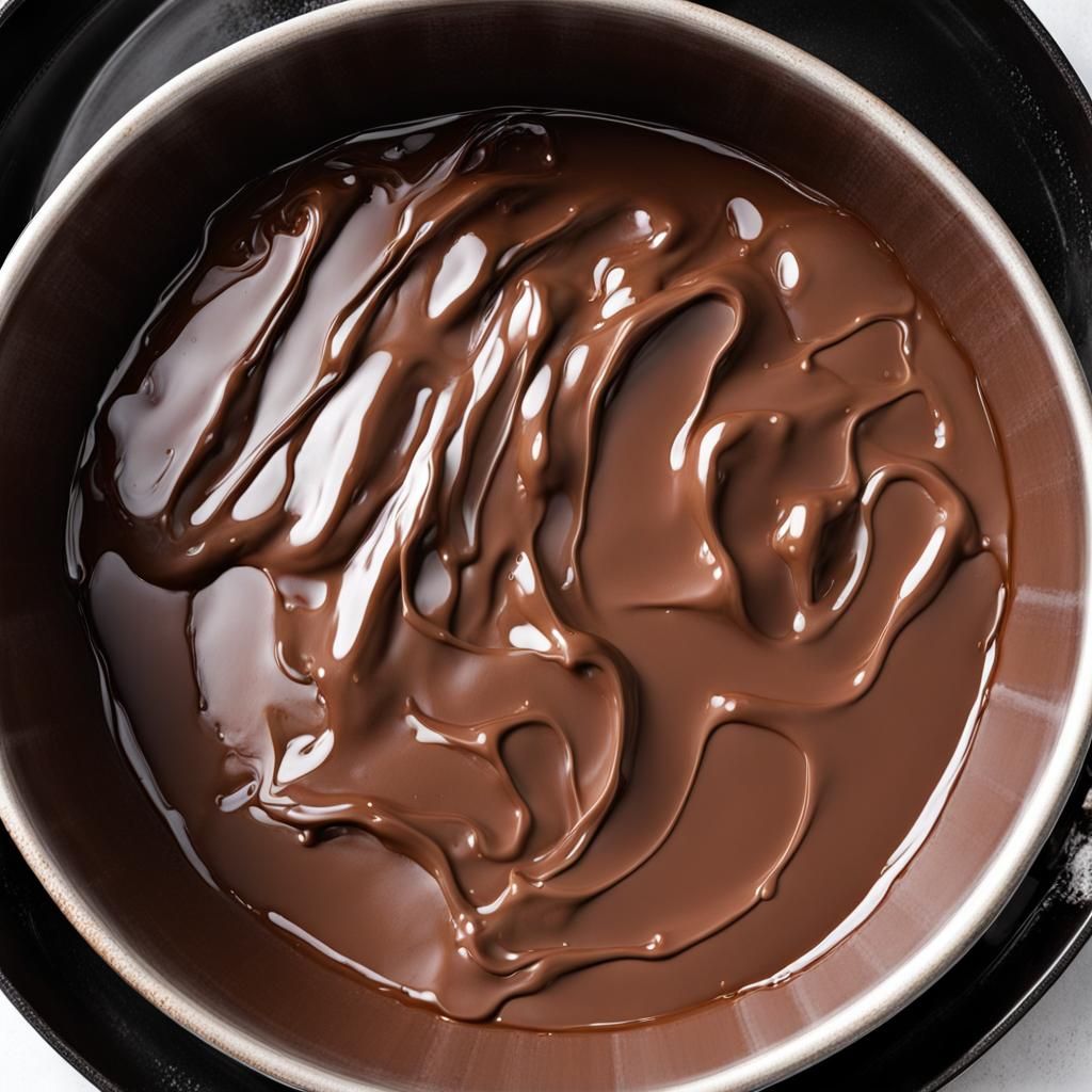 Large pot with melted chocolate.