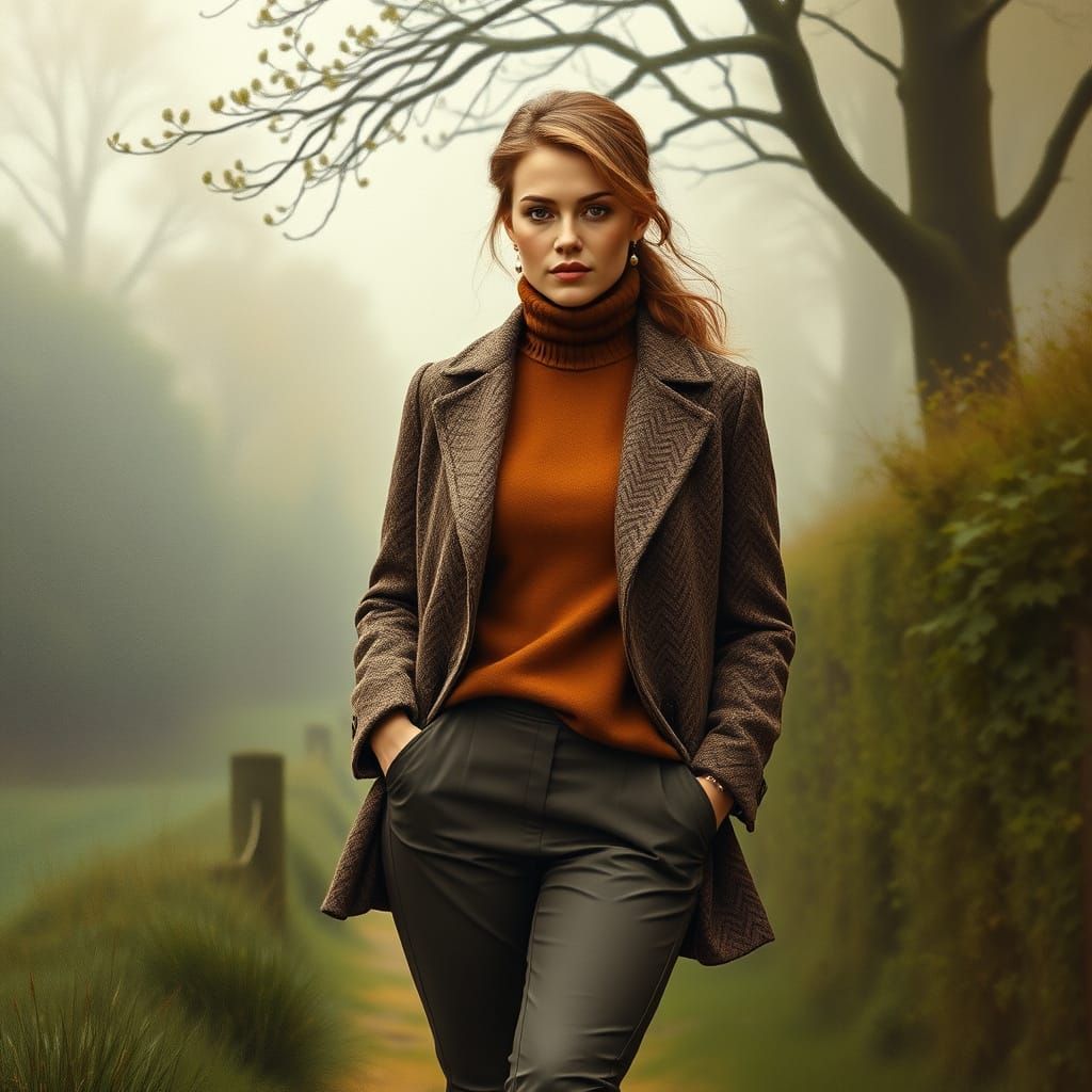 Sophisticated British Lady Prepares for a Fox Hunt in the Co...