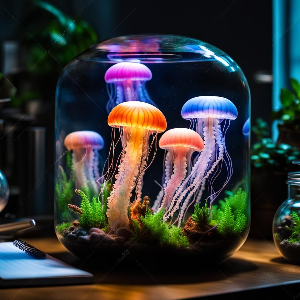 Glowing Jellyfish in Desktop Terrarium