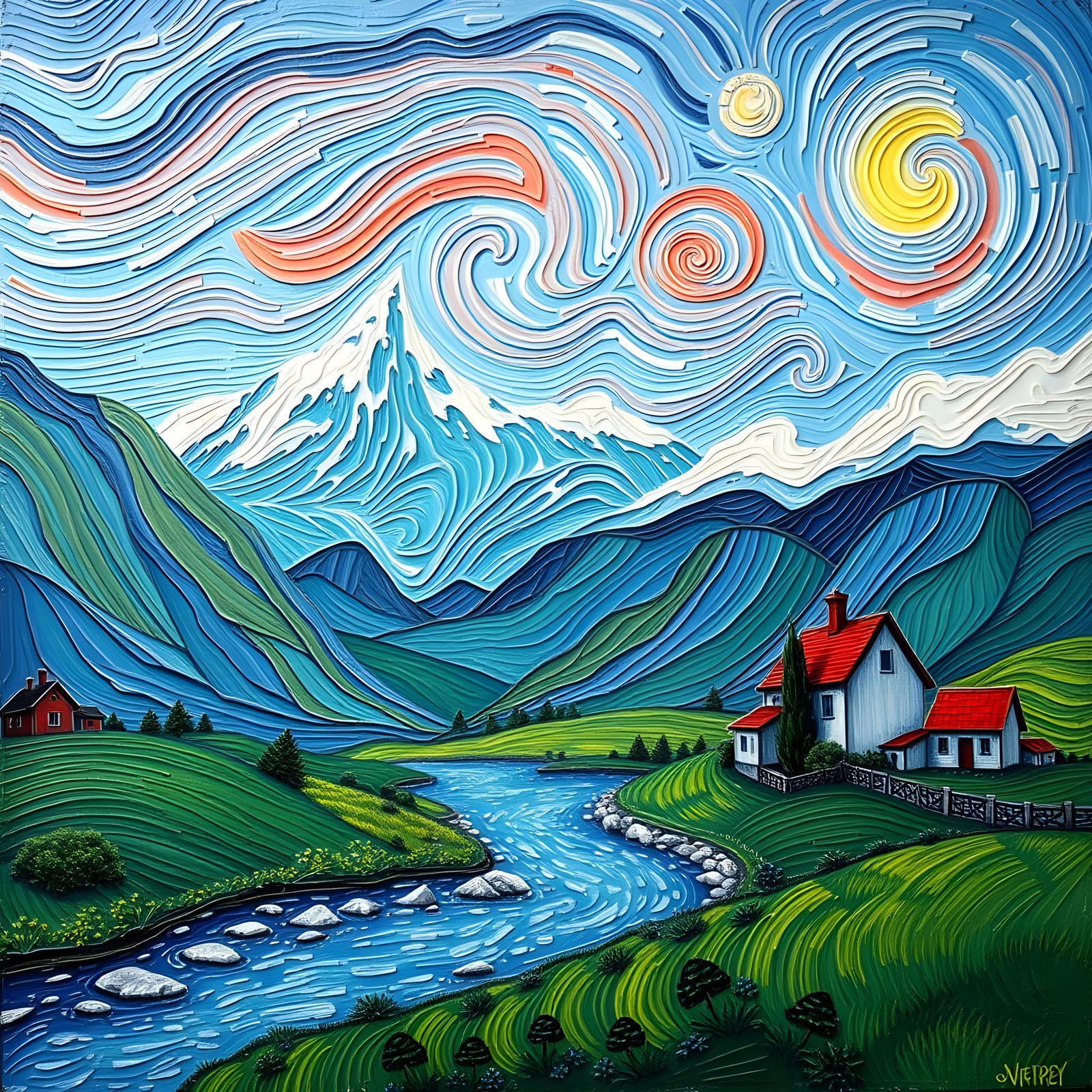 Landscape with a House, Mountains, and a River, in the Style...