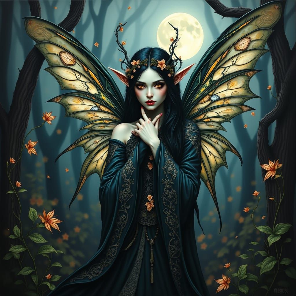 Mystical Fairy Queen in Eerie Moonlit Forest