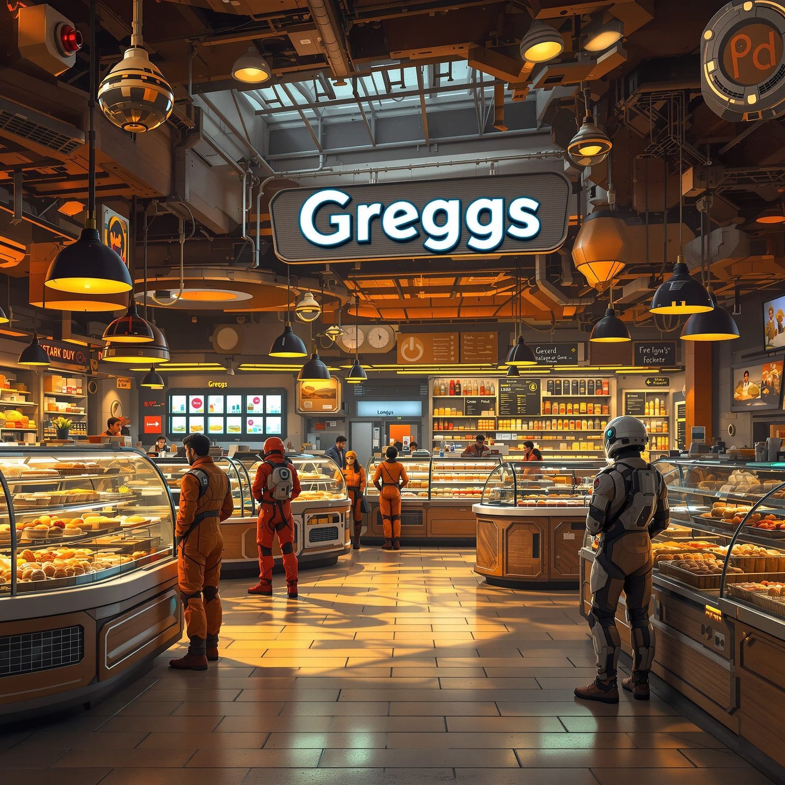 Greggs on Mars: A Retro-Futuristic Bakery Scene