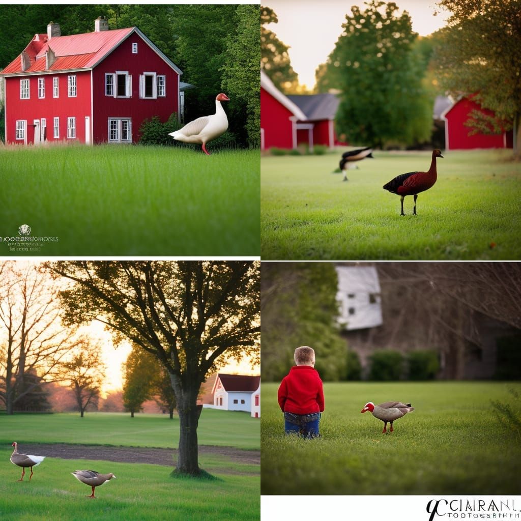 Red Farmhouse with Geese in Natural Light