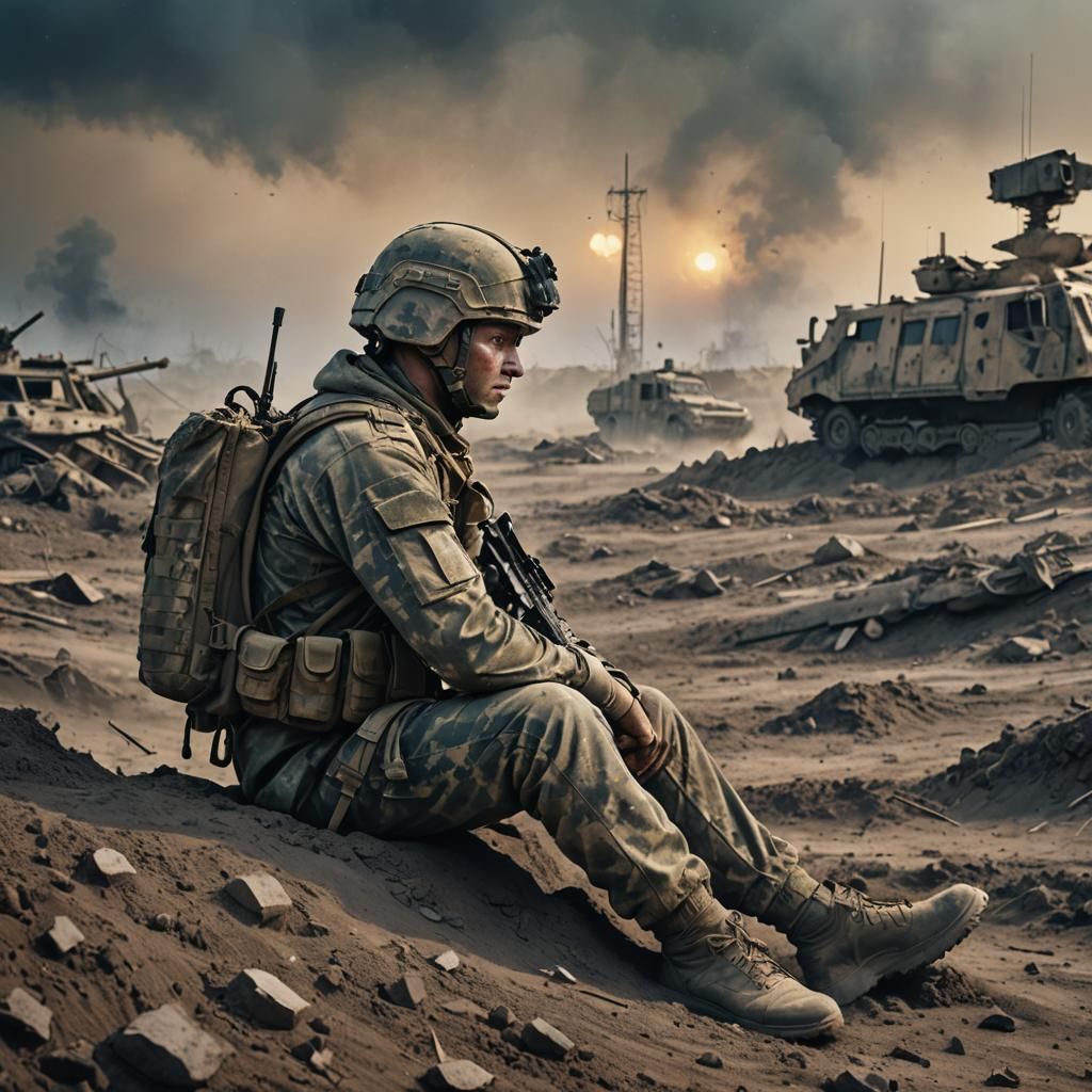 Ukrainian Soldier Resting: Realistic Military Concept Art