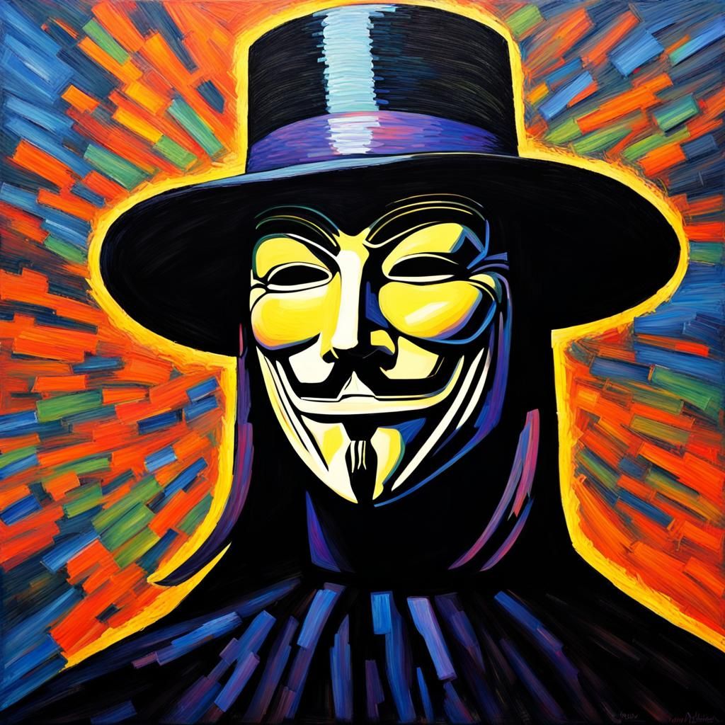 Black Light Guy Fawkes Mask in Expressionist Oil