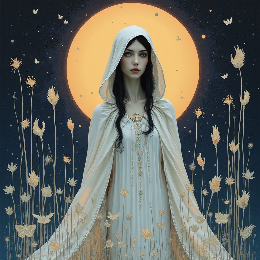 White Widow Figure in Vintage Style Illustration