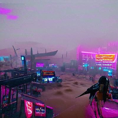 Cyberpunk Wasteland Scene with Neon Lights