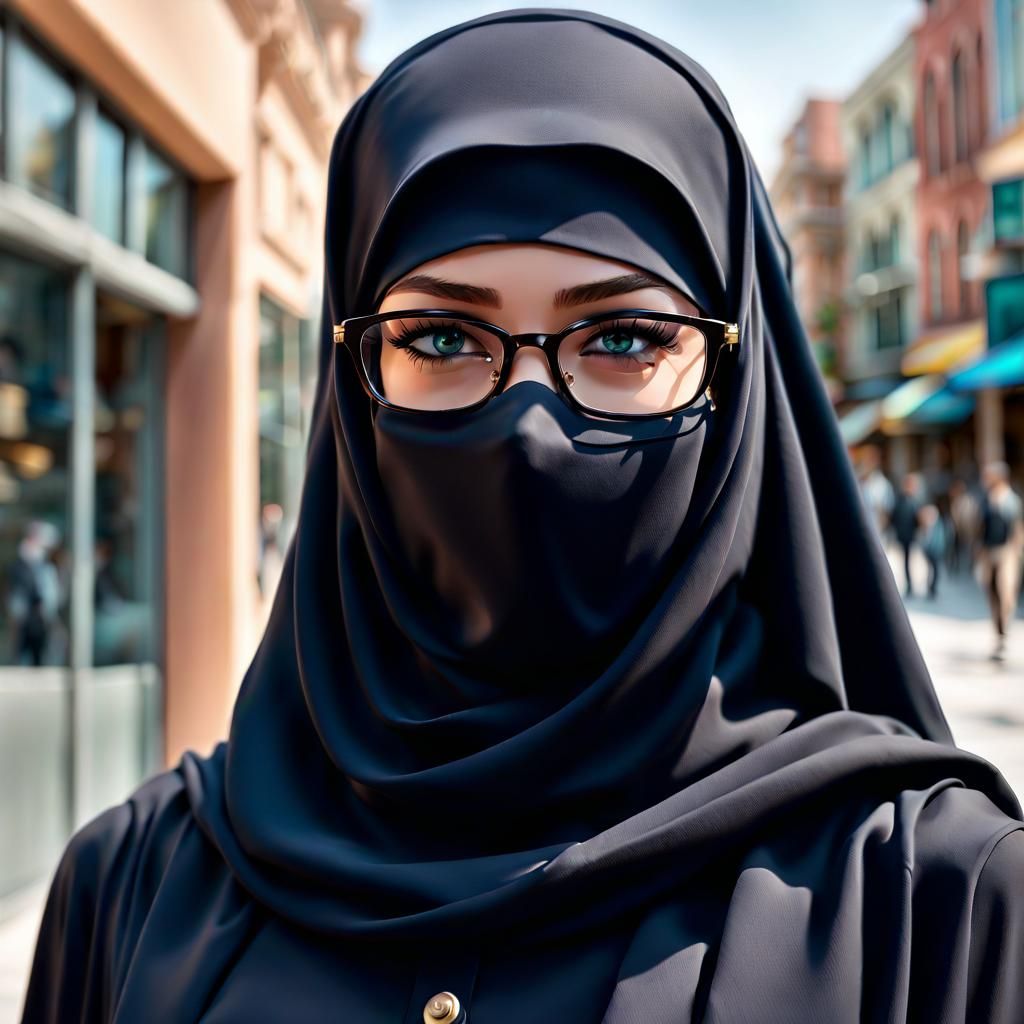 Beautiful Niqabi Woman in City, Digital Art