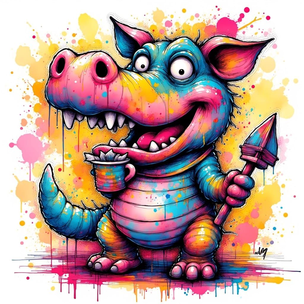 Happy Graffiti Cartoon Hybrid Creature in Vibrant Colors