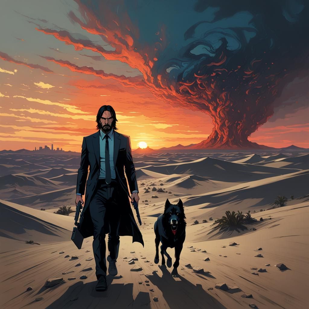 John Wick in Desert Sunset: Conceptual Art
