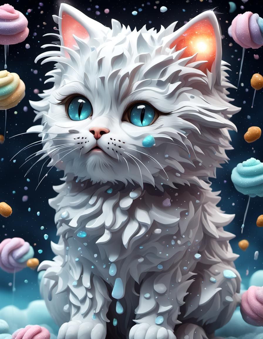 Claymation Girl and Cat in Candy Cloud