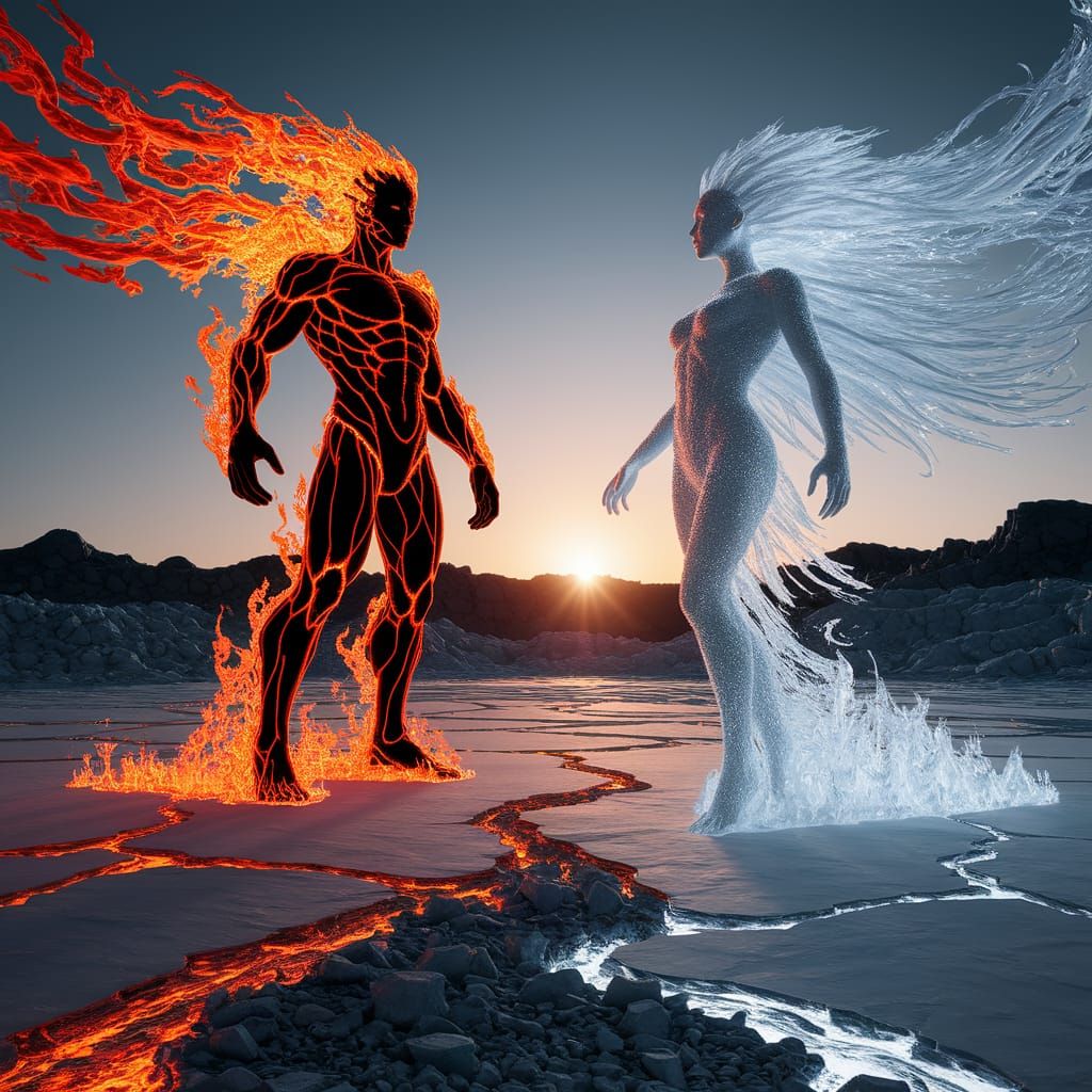 Fire and Ice Elementals Clash in Dramatic Display