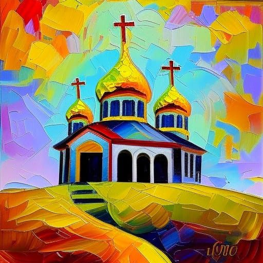 Orthodox Church in Expressionist Impasto Style