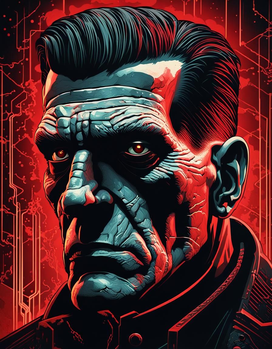 Art Deco Frankenstein's Monster Portrait in Laboratory