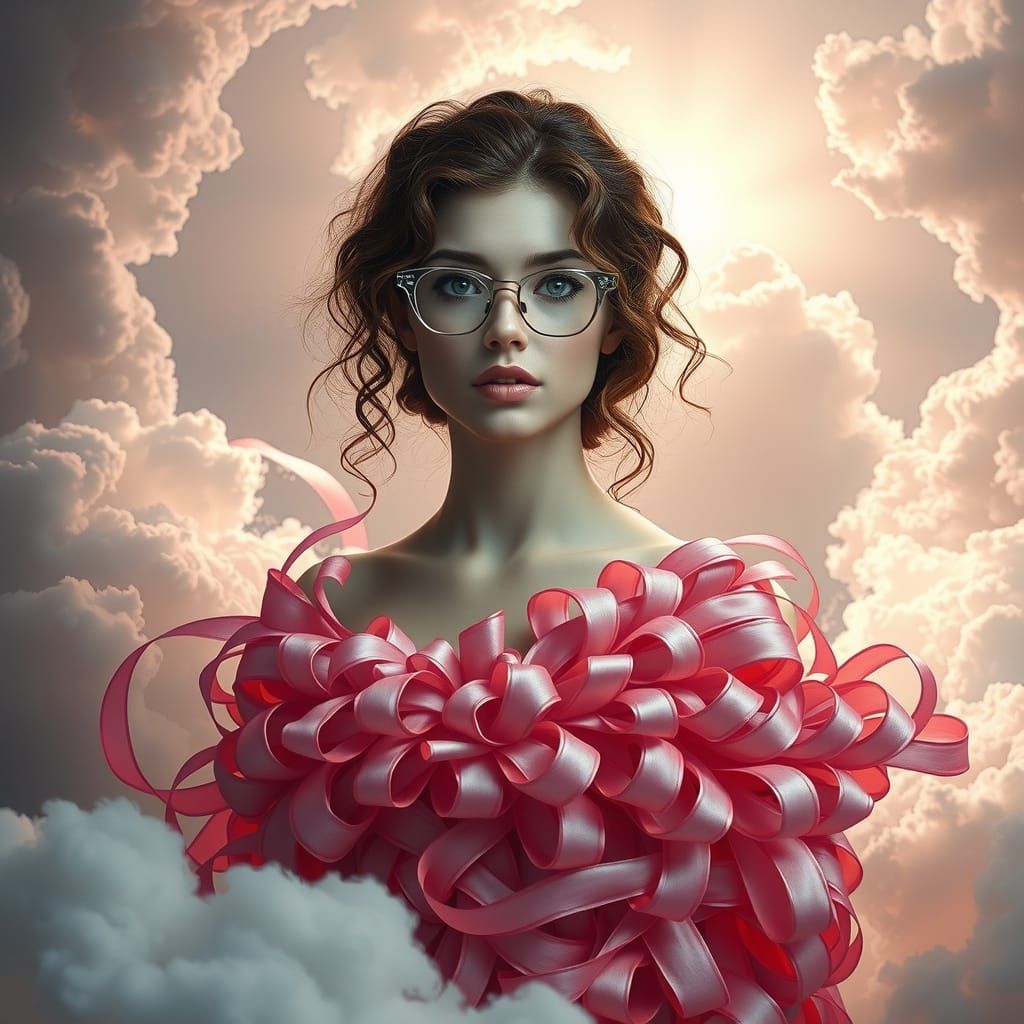 Ethereal Goddess of Dreams in Flowing Ribbon Gown